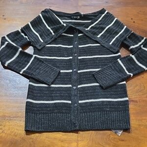 NWOT Mak B Modcloth Graphite Gray Striped Cardigan Sweater Wool Blend Size Large